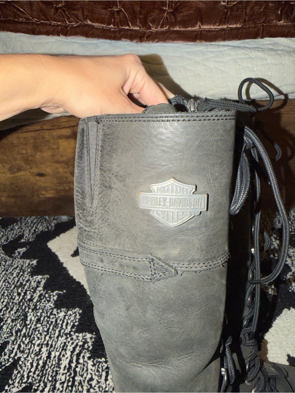 Harley-Davidson Black Lace-Up Knee-High Motorcycle Boots - Picture 5 of 8